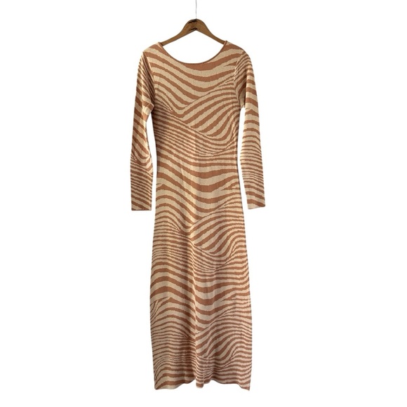 NWT Lush | Women’s Caramel and Cream Stripey Long Sleeve Bodycon Sweater Dress M - Picture 13 of 16